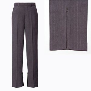 Jil Sander /Uniqlo Wool Blend Split Hem Slim Fit Striped Pants in Gray SZ 0 BNWT